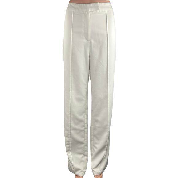 Tiger Mist Pants - Tiger Mist White High Rise Pleated Wide Straight Leg Career Trouser Pants Size M